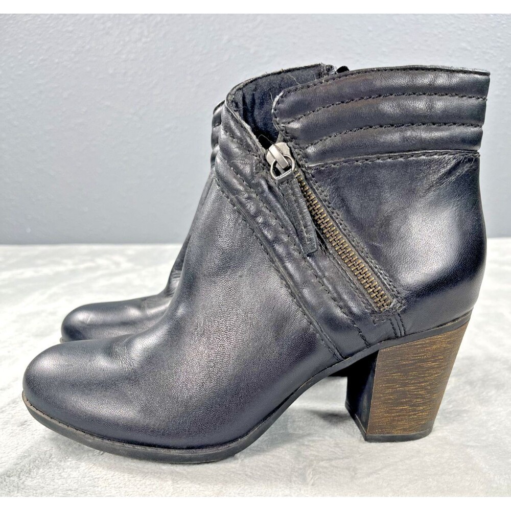 Clarks Collection Lida Palmer Black Leather Ankle Boots Womens 7.5 Side Zip